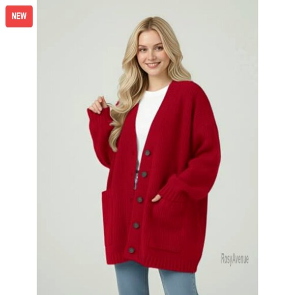 Oversized Chunky Knit Cardigan Sweater Button Front Long Sleeve Cozy Winter Wear - Picture 6 of 7